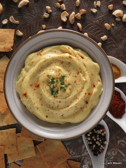 Creamy Curry Cashew Cream (dip) is a great low carb Paleo dip with crackers or vegetables.