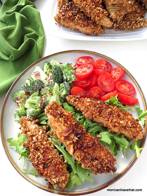 Pecan Dijon Chicken Tenders are a great low carb, gluten-free and Paleo dinner that takes minutes to prepare! | lowcarbmaven.com