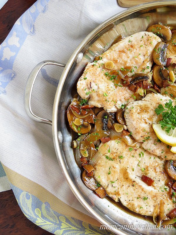 This recipe for Turkey Marsala consists of flattened turkey scallopini with bacon, mushrooms, garlic and onions in a Marslla wine sauce presents a nice twist on the traditional Italian-American dish of Chicken or Veal Marsala. This low carb version is easy to prepare and full of flavor. | LC DF GF Paleo