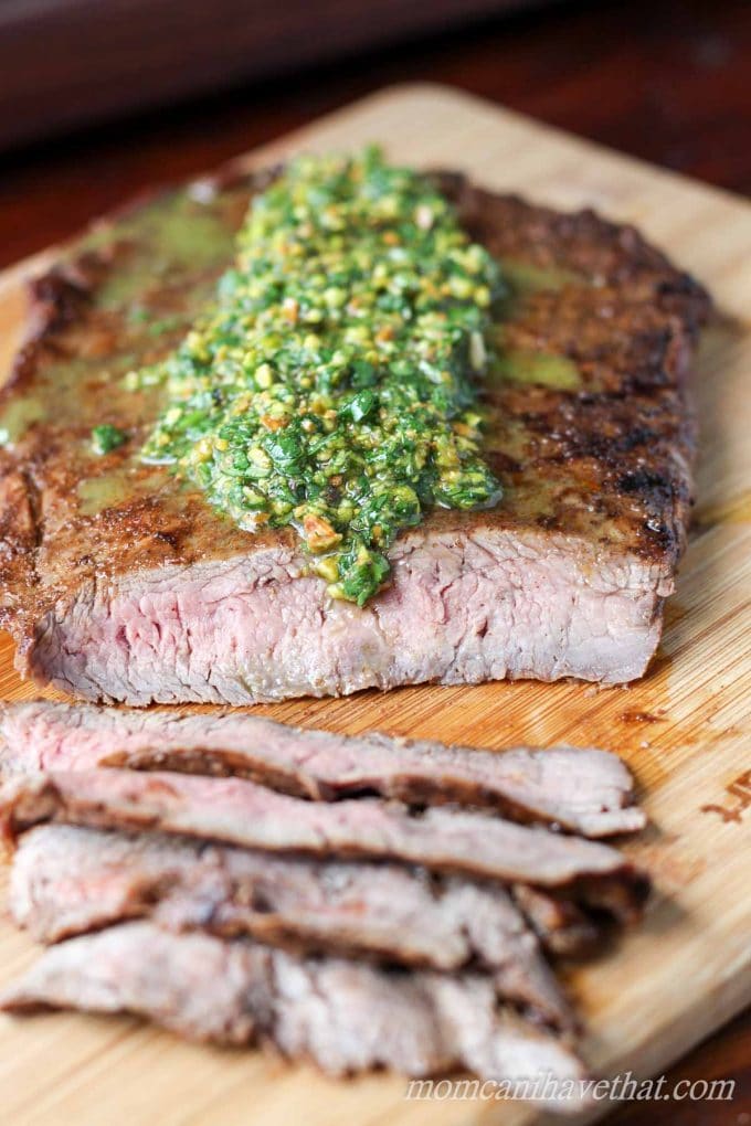 Indian Spiced Flank Steak with Cilantro Pistachio Pesto | low carb, gluten free, dairy free, paleo | lowcarbmaven.com