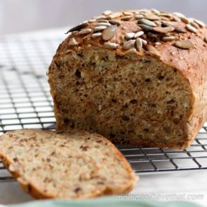 Dense, chewy, flavorful low carb bread that's full of healthy seeds. Reminiscent of a good European bread, this one is Low carb, Gluten-free, Dairy-free and Nut-free. | lowcarbmaven.com
