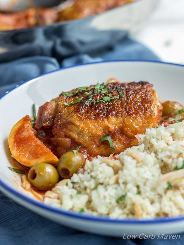This easy Moroccan Chicken is cooked in 1 pan and flavored with Lemon and Olives | low carb, gluten-free, dairy-free, paleo, keto, thm