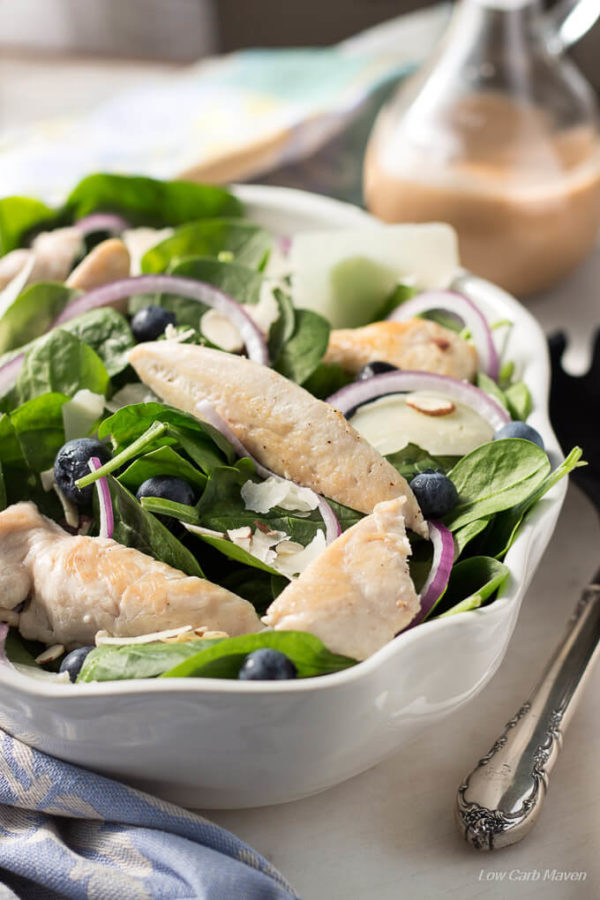 Chicken Spinach Blueberry Salad with Parmesan. Great low carb salads. keto.