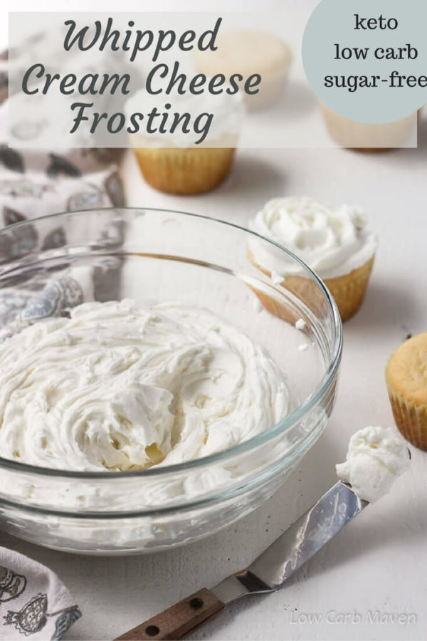 This easy sugar free Whipped Cream Cheese Frosting can be piped and is great for Low Carb Keto diets like THM. 