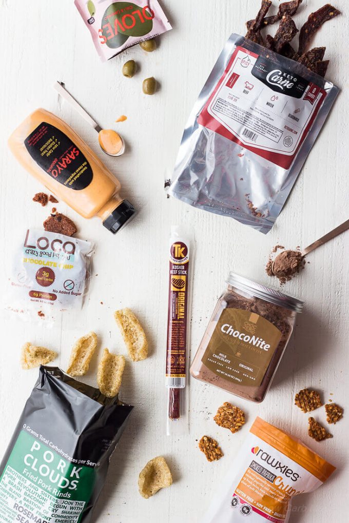 Products from the Keto Krate August Review and Unboxing. Great low carb and keto snack options.