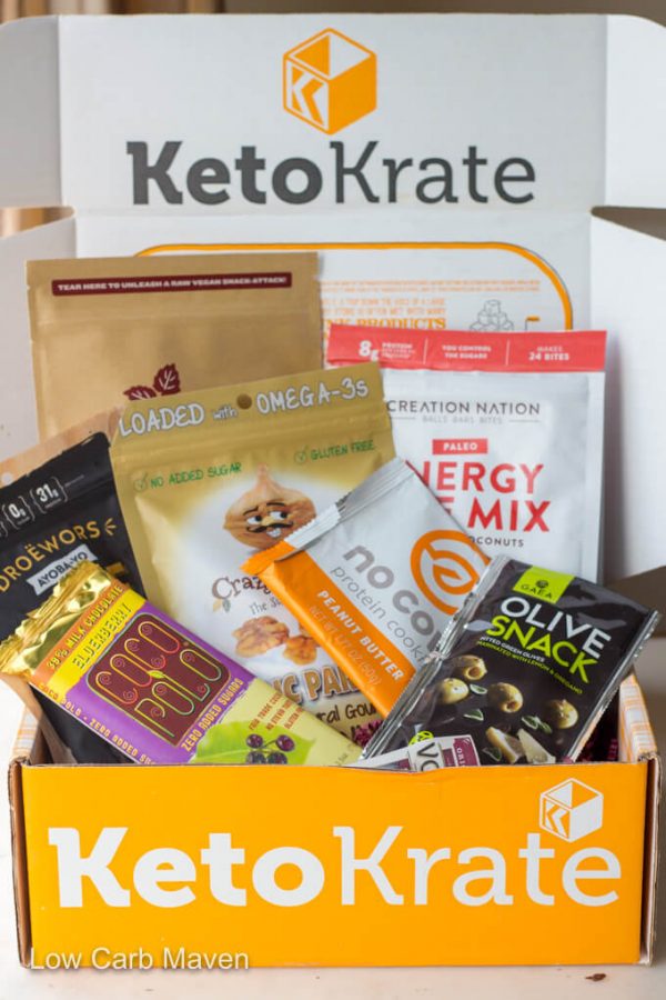 Keto Krate subscription box with products.