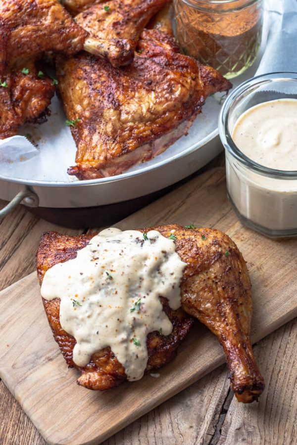 Alabama White BBQ Sauce is a tangy mayonnaise based BBQ sauce great on grilled chicken. #bbqsauce #BBQ #whitebbqsauce #alabamasauce #grilledchicken #lowcarb #keto