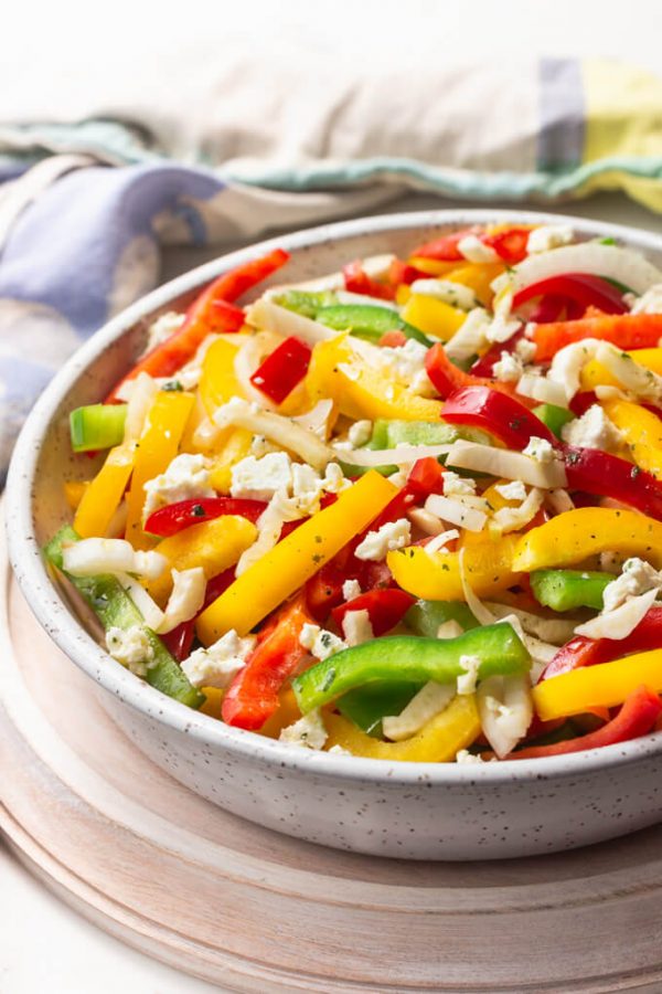 Refreshing Sweet Bell Pepper Salad #bellpepper #recipes #healthy #salad #lowcarb #keto #summer #feta 