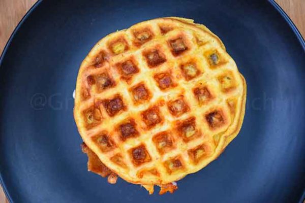 The top of a chaffle sandwich