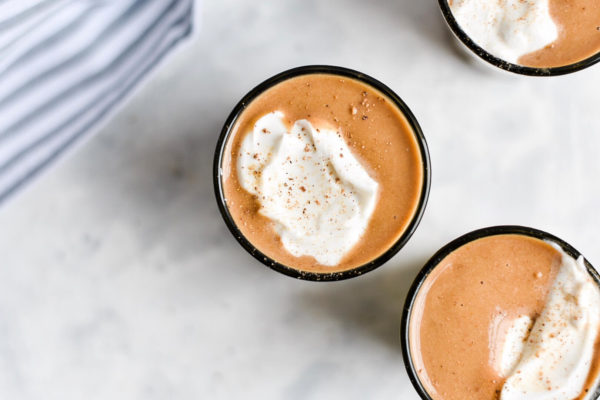 Keto pumpkin spice latte milkshakes with whipped cream
