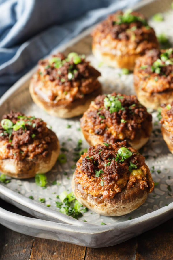 Spicy and creamy chorizo stuffed mushrooms